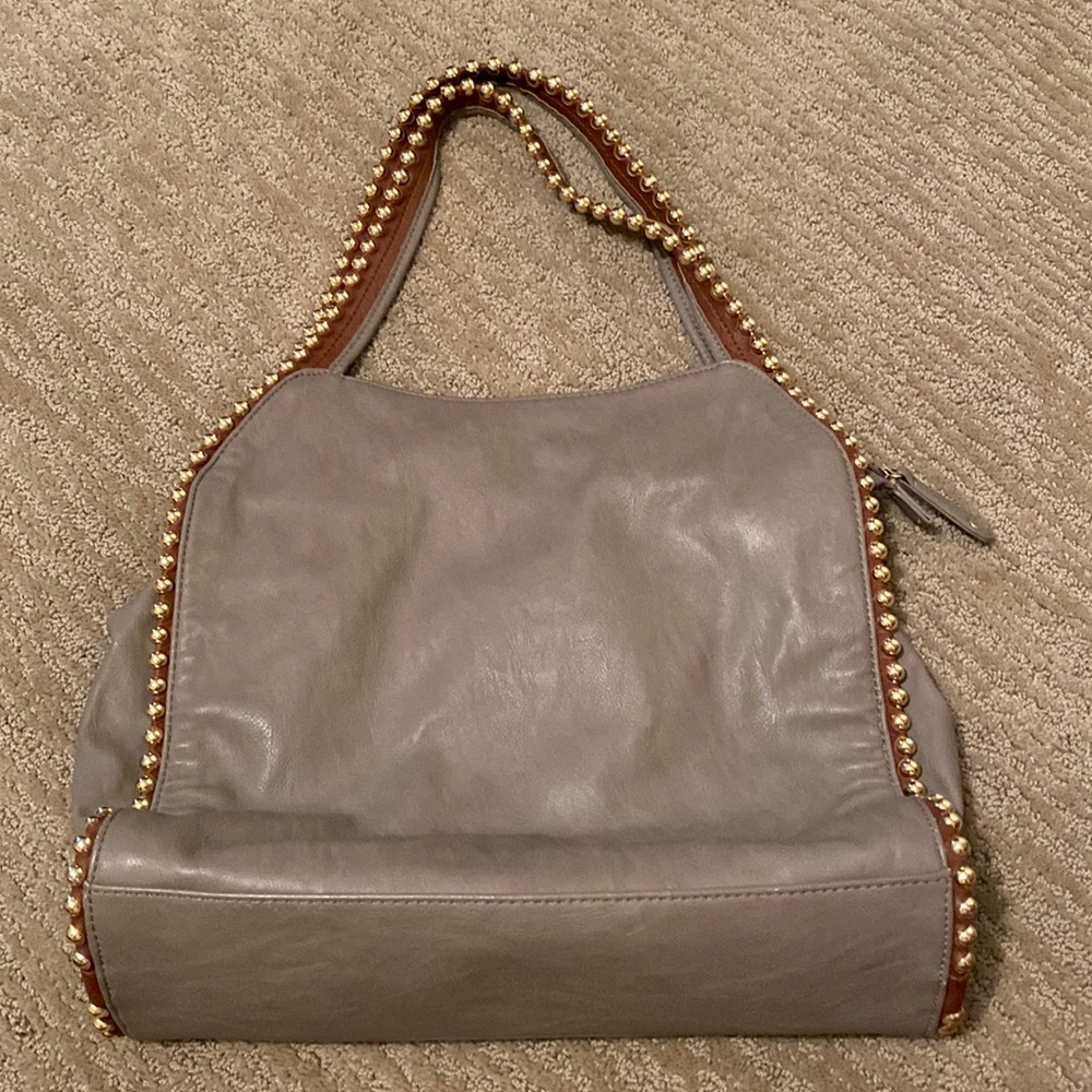 Like New Big Buddha Tan Bag with Gold Accents